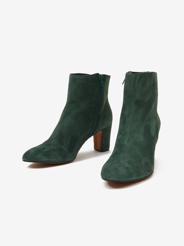 Ojju Tmavě zelené kotníkové semišové boty na podpatku OJJU