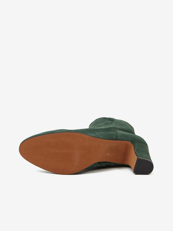 Ojju Tmavě zelené kotníkové semišové boty na podpatku OJJU