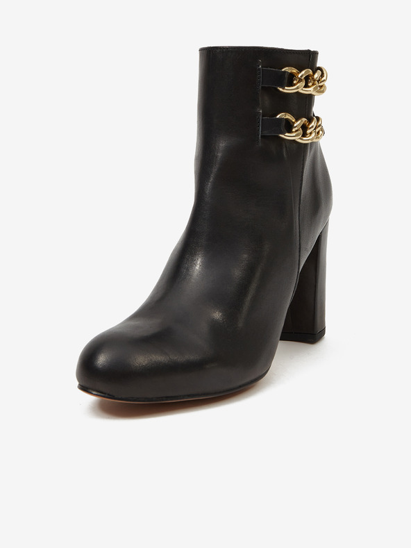 Ojju Černé dámské kotníkové kožené boty na podpatku OJJU