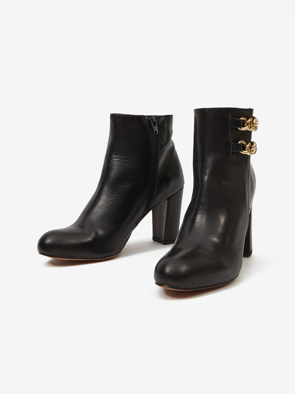 Ojju Černé dámské kotníkové kožené boty na podpatku OJJU