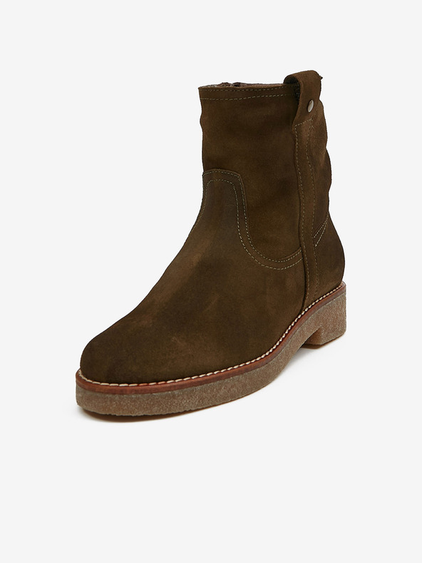 Ojju Khaki dámské zateplené semišové kotníkové boty OJJU