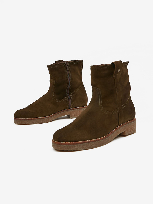 Ojju Khaki dámské zateplené semišové kotníkové boty OJJU