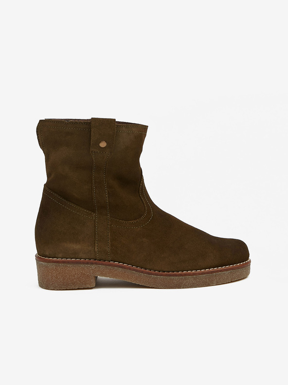 Ojju Khaki dámské zateplené semišové kotníkové boty OJJU