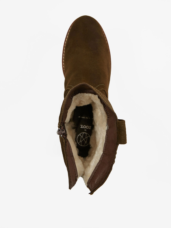 Ojju Khaki dámské zateplené semišové kotníkové boty OJJU