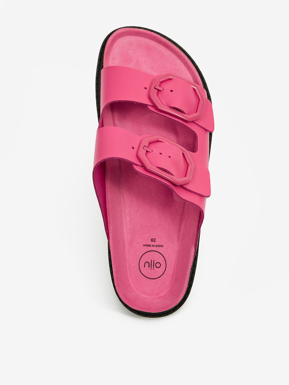 Ojju Růžové dámské kožené pantofle na platformě OJJU