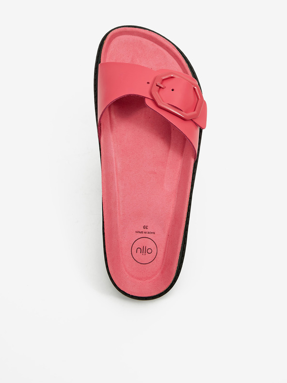 Ojju Růžové dámské kožené pantofle na platformě OJJU