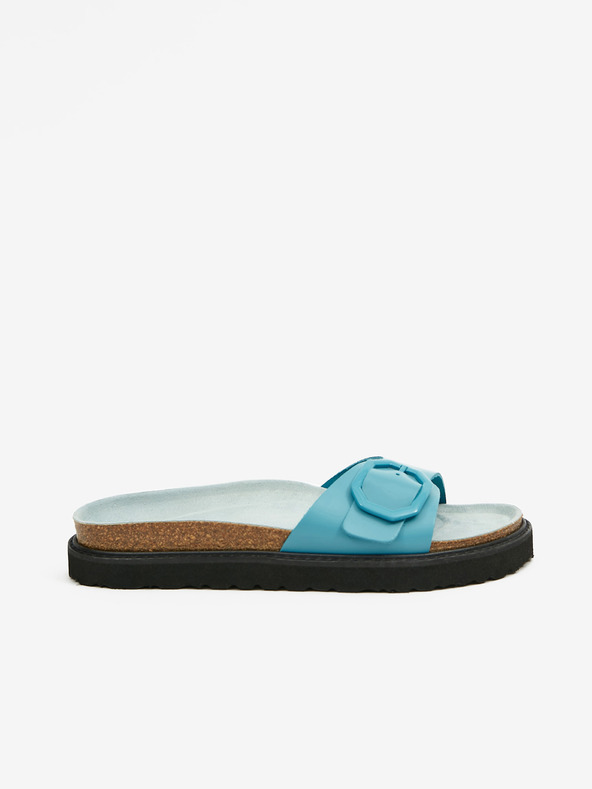 Ojju Tyrkysové dámské kožené pantofle na platformě OJJU