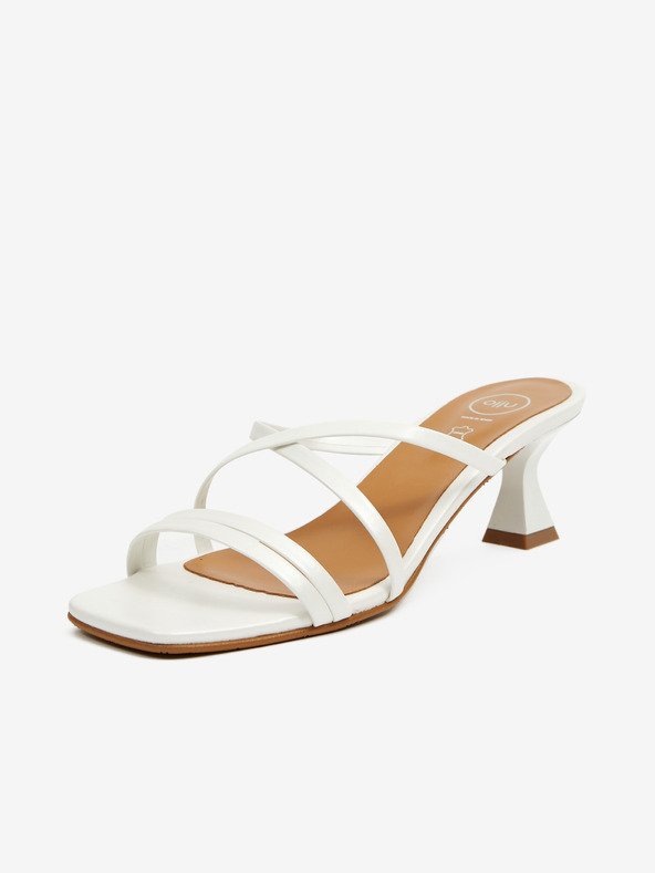 Ojju Bílé dámské pantofle na podpatku OJJU