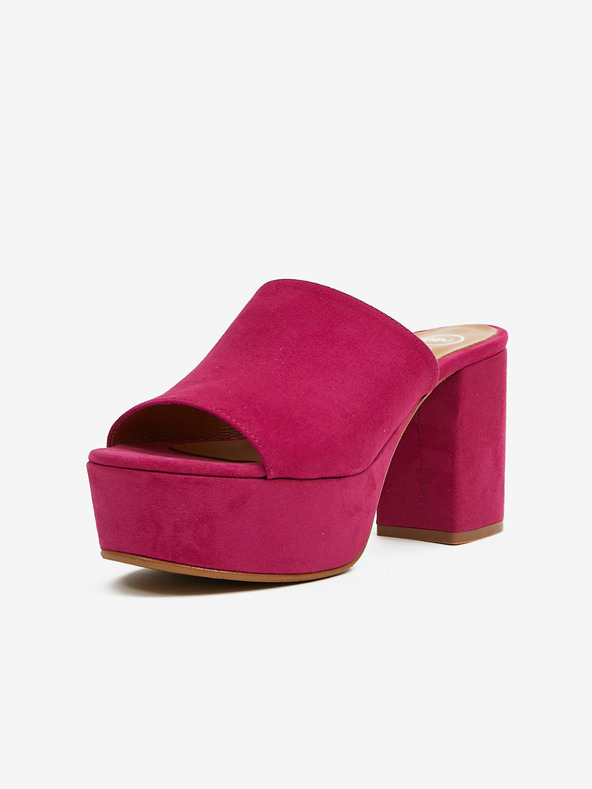 Ojju Tmavě růžové dámské pantofle v semišové úpravě na podpatku OJJU