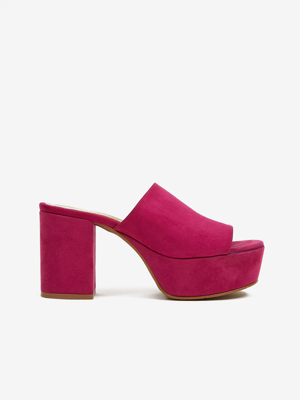 Ojju Tmavě růžové dámské pantofle v semišové úpravě na podpatku OJJU