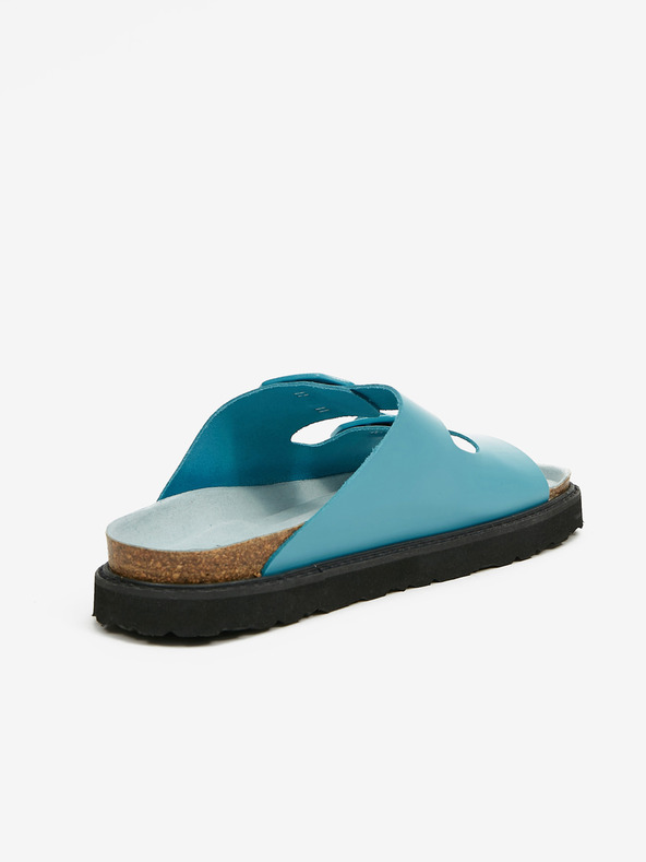 Ojju Tyrkysové dámské kožené pantofle na platformě OJJU