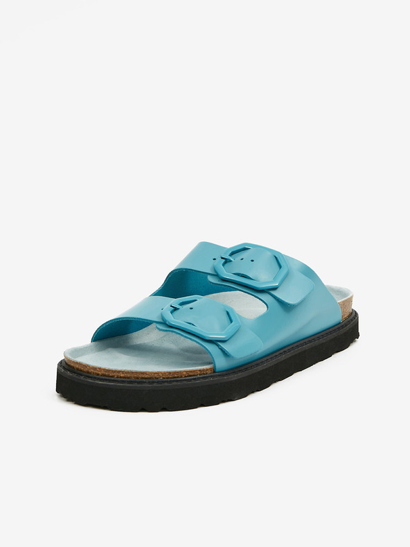 Ojju Tyrkysové dámské kožené pantofle na platformě OJJU