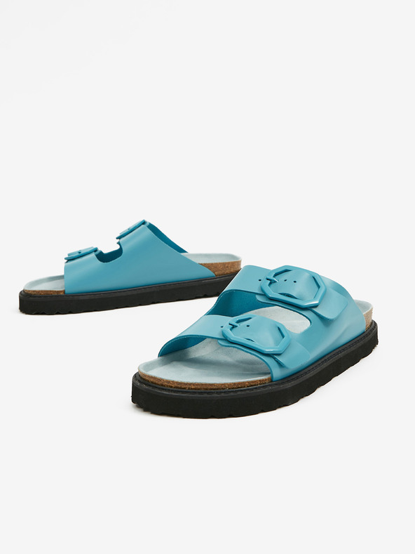 Ojju Tyrkysové dámské kožené pantofle na platformě OJJU