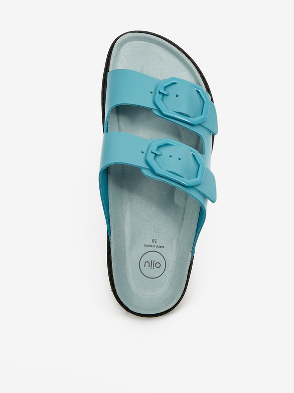 Ojju Tyrkysové dámské kožené pantofle na platformě OJJU