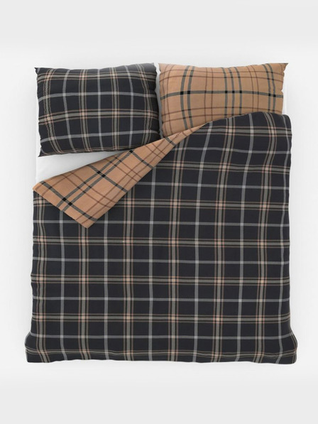 Kvalitex Francouzské prodloužené bavlněné povlečení NORDIC COLLECTION 240x220, 70x90cm KÁRO tmavě hnědé