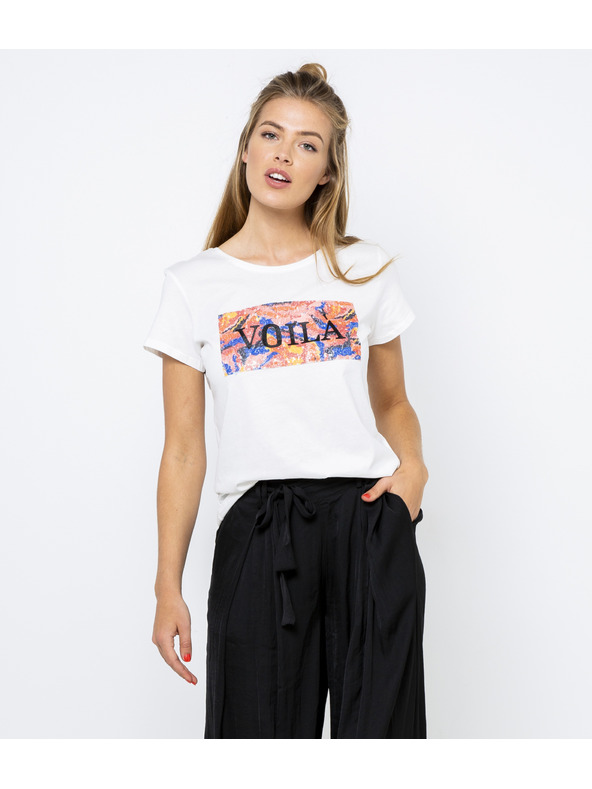 CAMAIEU Bílé tričko s potiskem