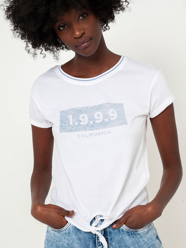 CAMAIEU Bílé tričko s nápisem a uzlem CAMAIEU