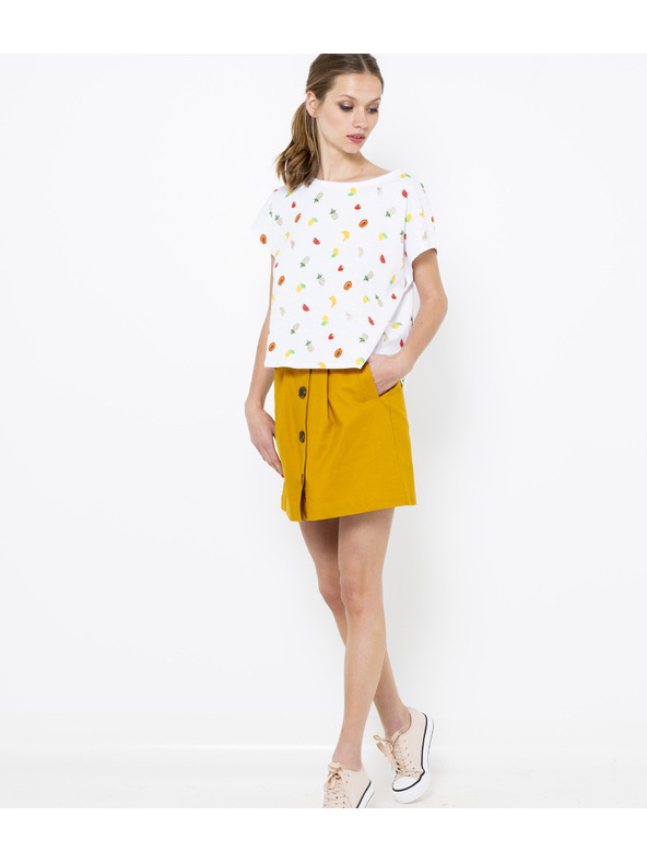 CAMAIEU Bílé vzorované tričko CAMAIEU