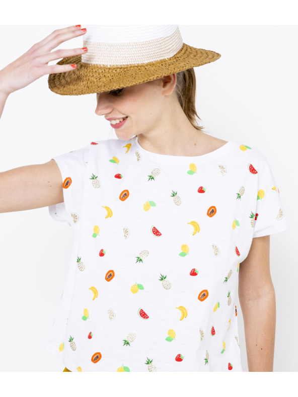 CAMAIEU Bílé vzorované tričko CAMAIEU