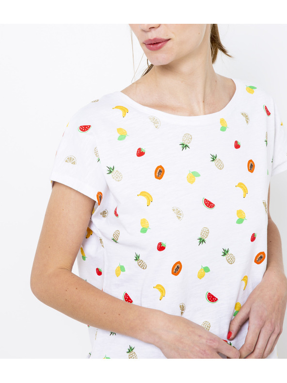 CAMAIEU Bílé vzorované tričko CAMAIEU