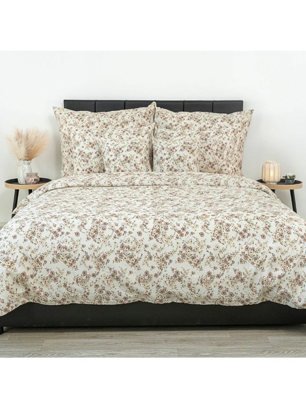 Kvalitex Francouzské prodloužené krepové povlečení 240x220, 70x90cm Kvítí béžové