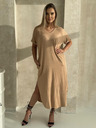 Edoti Oversize maxi šaty - camel barva