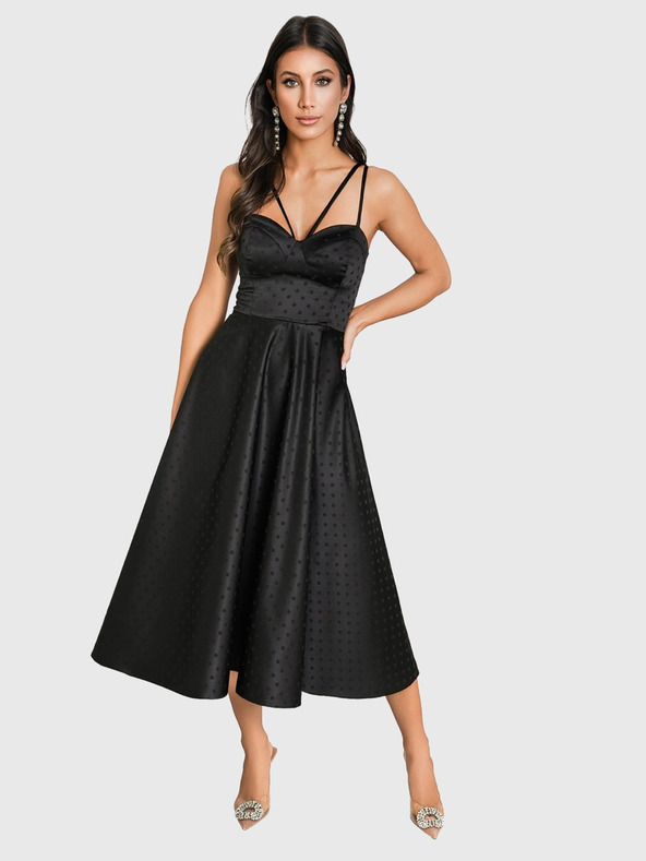 Edoti MARILYN puntíkované midi šaty - černé