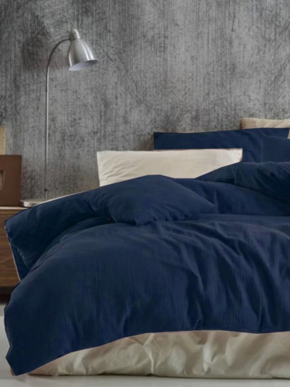 Kvalitex Mušelínové povlečení 140x200, 70x90cm tmavě modré Kvalitex
