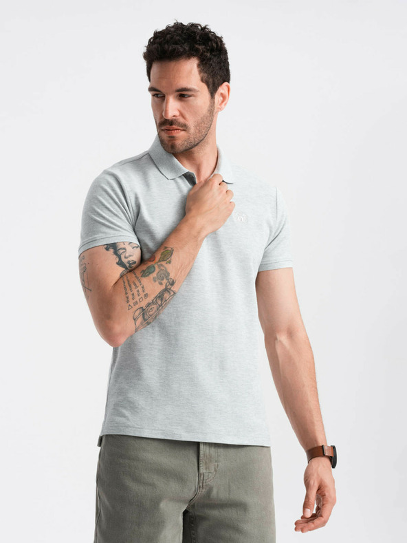 Ombre Clothing Světle šedé pánské basic polo tričko Ombre Clothing