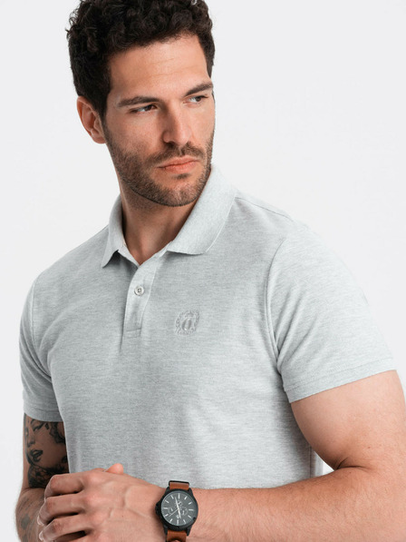 Ombre Clothing Světle šedé pánské basic polo tričko Ombre Clothing