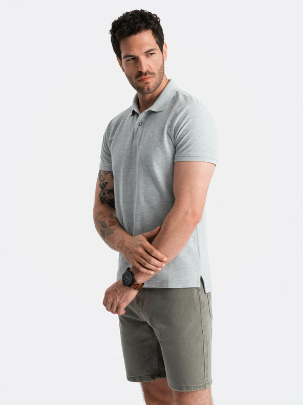 Ombre Clothing Světle šedé pánské basic polo tričko Ombre Clothing