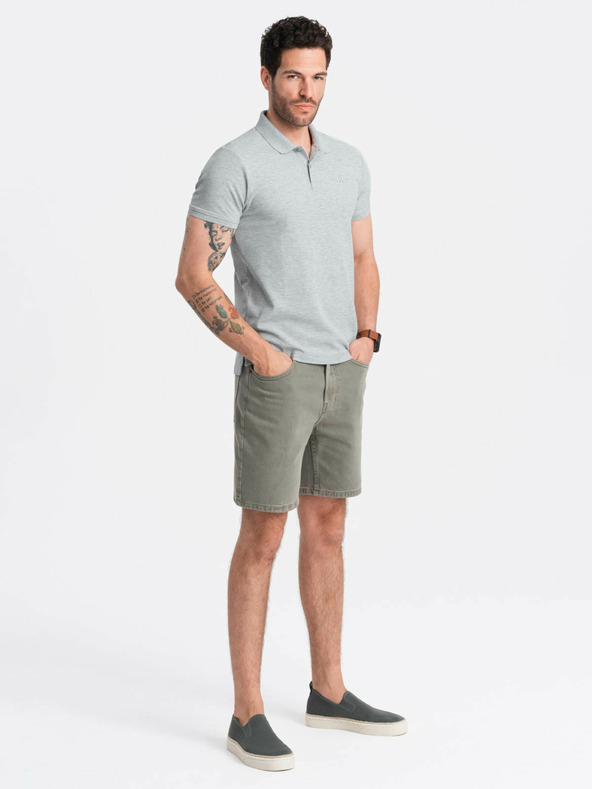 Ombre Clothing Světle šedé pánské basic polo tričko Ombre Clothing