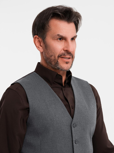 Ombre Clothing Pánská šedá obleková vesta s klasickými detaily a podšívkou