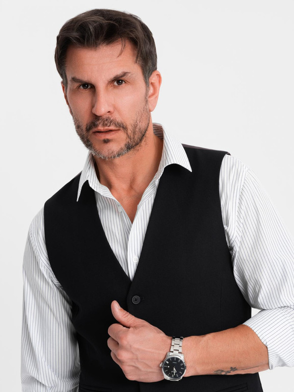 Ombre Clothing Pánská černá obleková vesta s klasickými detaily a podšívkou