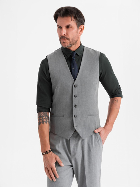 Ombre Clothing Elegantní pánská světle šedá vesta SLIM FIT