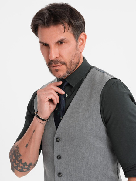 Ombre Clothing Elegantní pánská světle šedá vesta SLIM FIT