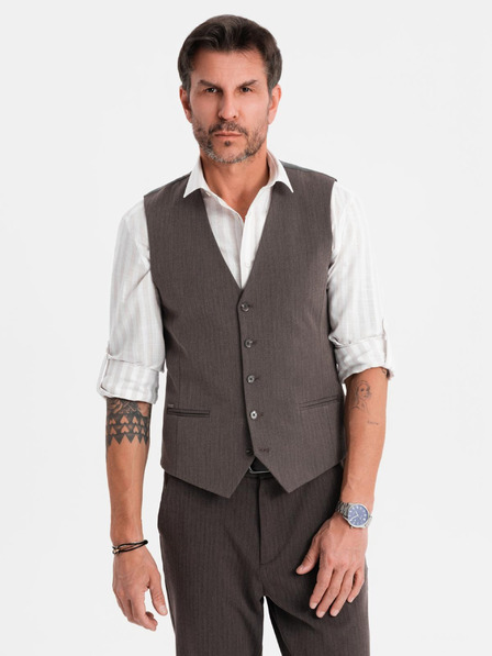Ombre Clothing Pánská šedá elegantní vesta SLIM FIT