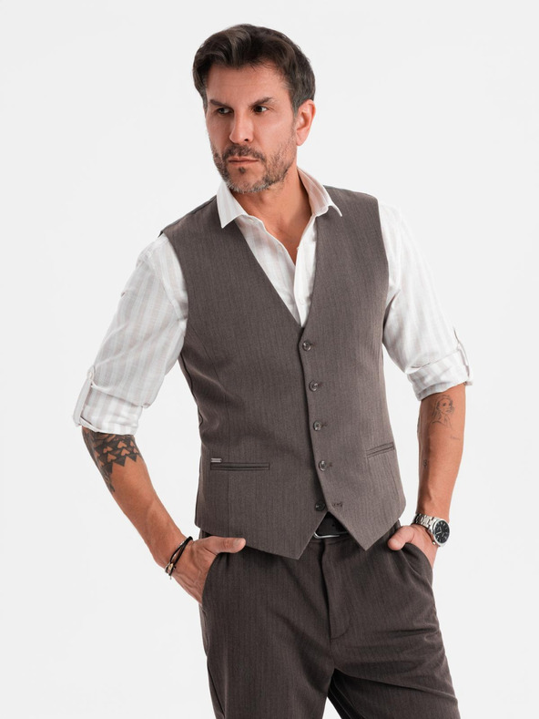 Ombre Clothing Pánská šedá elegantní vesta SLIM FIT