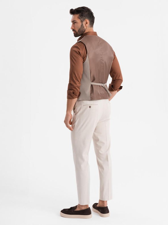 Ombre Clothing Pánská béžová obleková vesta s klasickými detaily a podšívkou