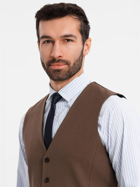 Ombre Clothing Pánská hnědá obleková vesta s klasickými detaily a podšívkou