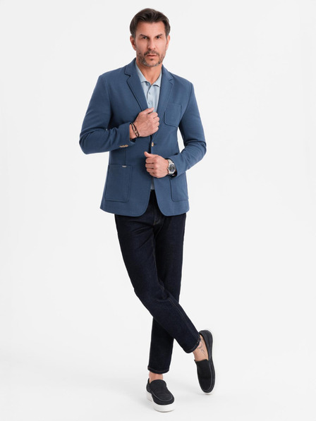 Ombre Clothing Pánské modré sako SLIM s jemnou texturou