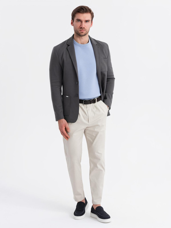 Ombre Clothing Pánské šedé sako SLIM z jemně strukturovaného úpletu