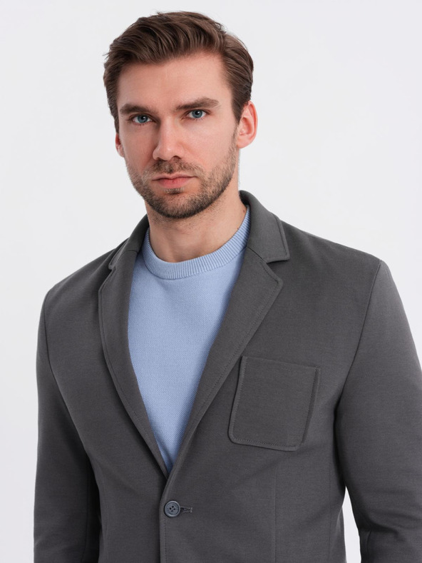 Ombre Clothing Pánské šedé sako SLIM z jemně strukturovaného úpletu