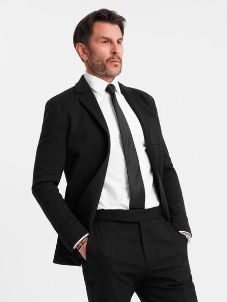 Ombre Clothing Pánské černé sako SLIM s jemnou texturou
