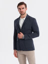 Ombre Clothing Pánské tmavě modré sako SLIM z jemně strukturovaného úpletu