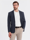 Ombre Clothing Pánské tmavě modré sako SLIM z jemně strukturovaného úpletu