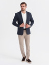 Ombre Clothing Pánské tmavě modré sako SLIM z jemně strukturovaného úpletu
