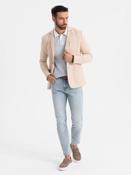 Ombre Clothing Pánské béžové sako SLIM z jemně strukturovaného úpletu