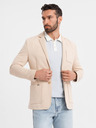 Ombre Clothing Pánské béžové sako SLIM z jemně strukturovaného úpletu