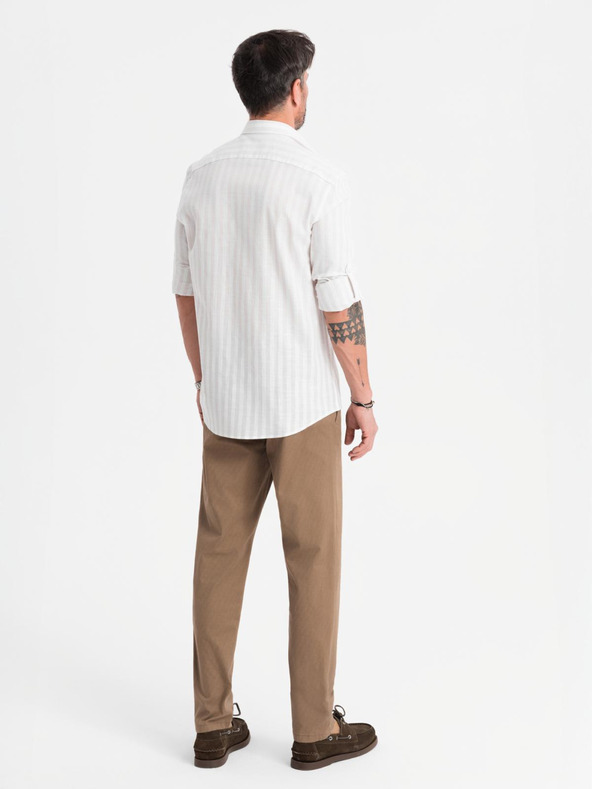 Ombre Clothing Pánské chino kalhoty REGULAR FIT s jemnou strukturou - tmavě béžové